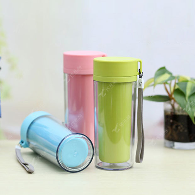 300ML双层水杯 （挂绳） 广告塑料杯