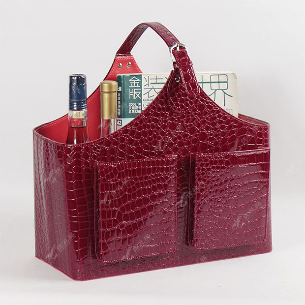 PU皮手提酒篮 杂志篮 报刊篮 礼物篮 礼品篮定制