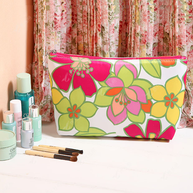 活力绚烂大花朵缎面化妆包/洗漱收纳包