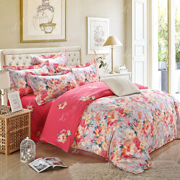 恒源祥夕色浪漫全棉磨毛四件套床单被套套装