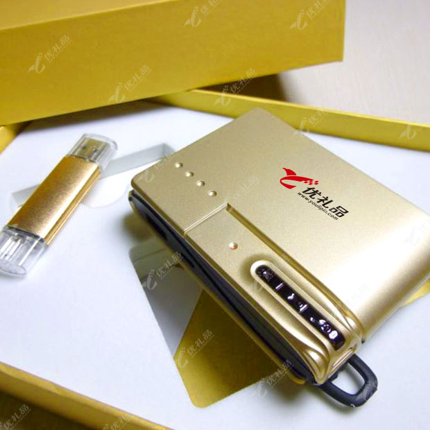 声控蓝牙耳机电源+土豪金笔+8G手机电脑U盘+高档礼盒