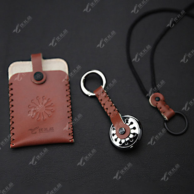 开了出品 创意文艺蒲公英香氛钥匙扣+手工皮质卡套