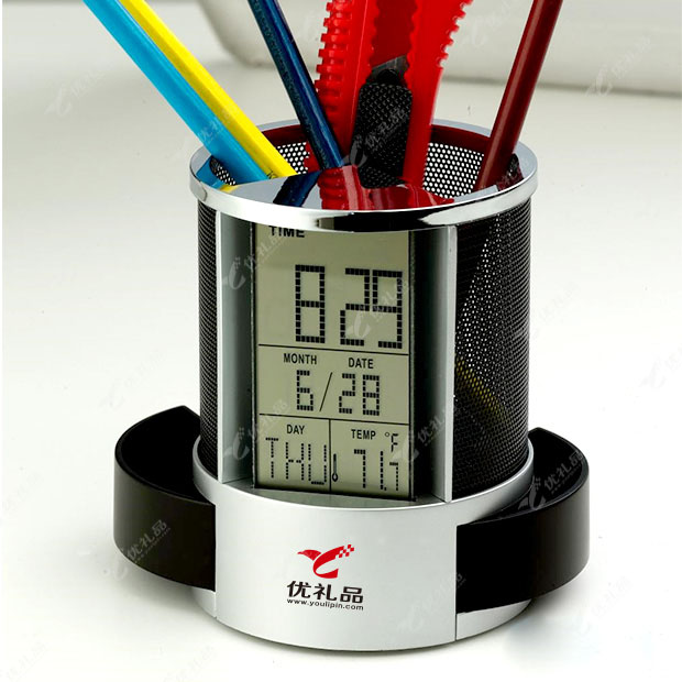 多功能金属笔筒万年历笔筒