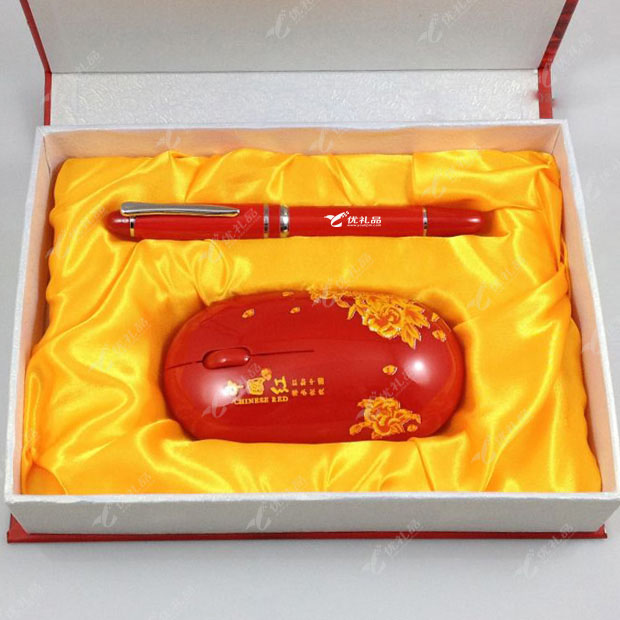 中国红瓷笔 无线鼠标套装