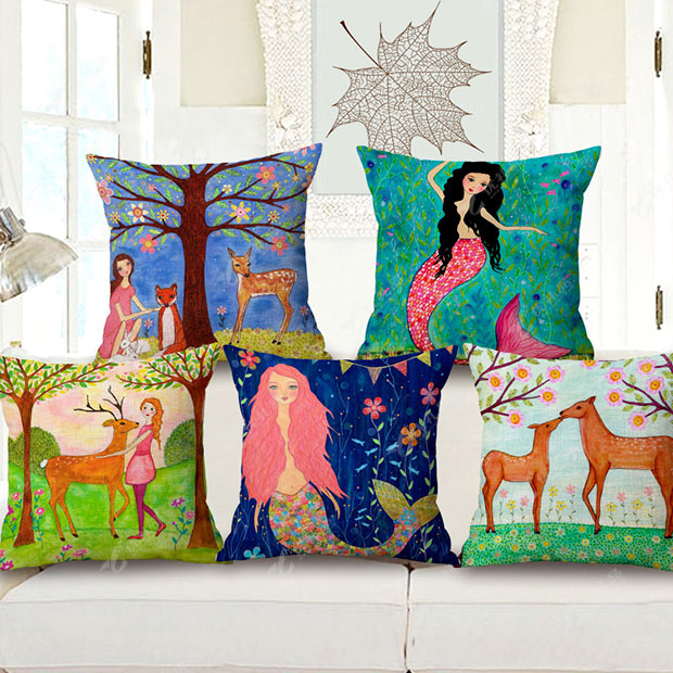 油画风格涤竹节抱枕沙发靠