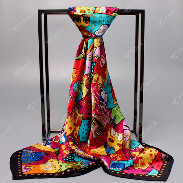 油画系列斜纹绸方巾