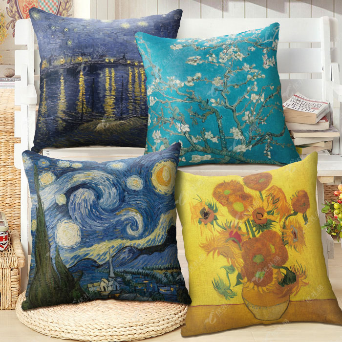 油画风格涤竹节抱枕