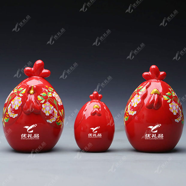 陶瓷摆件工艺品 发财鸡全家福
