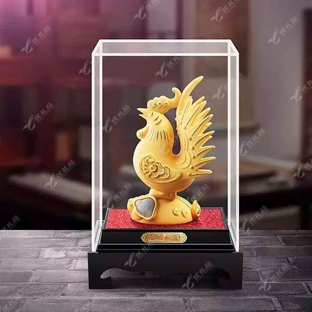 绒沙金工艺品招财金鸡如意摆件