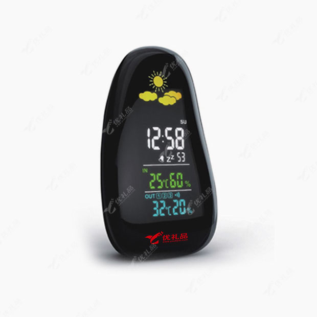 鹅卵石无线感应气象电子闹钟