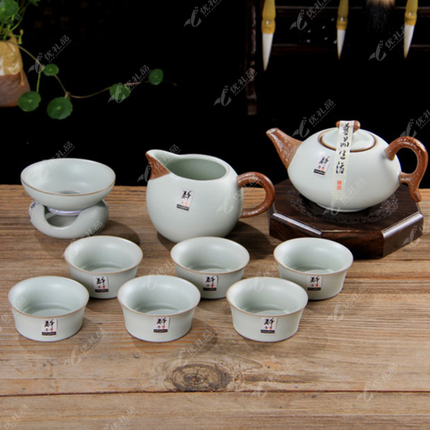 宝石蓝和乐融融汝窑茶具