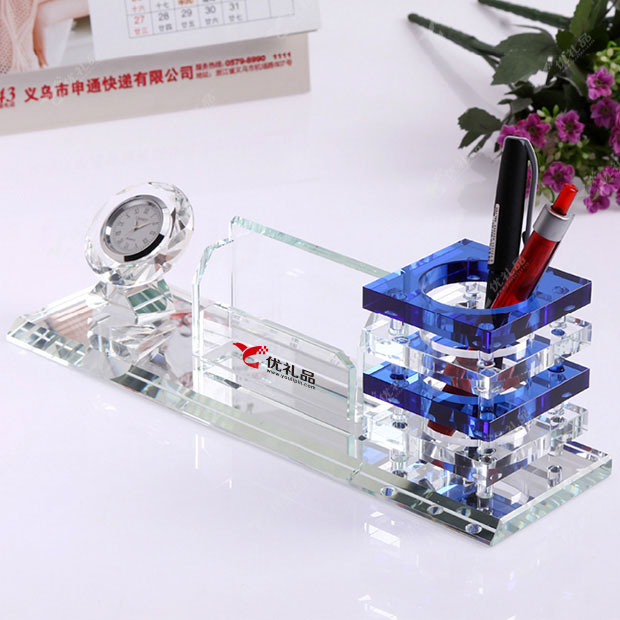水晶笔筒办公三件套定制