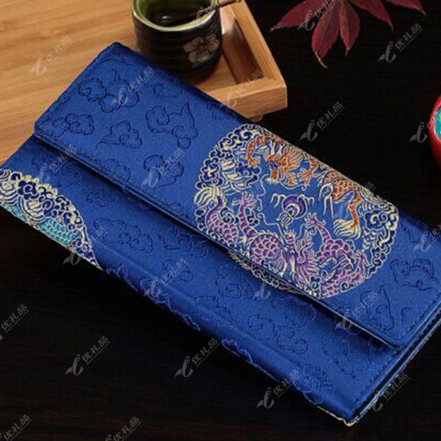 真皮100%真丝桑蚕丝云锦三折钱包