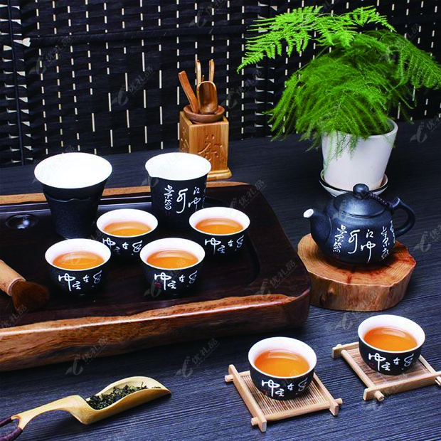 唐诗黑釉10头茶具套装