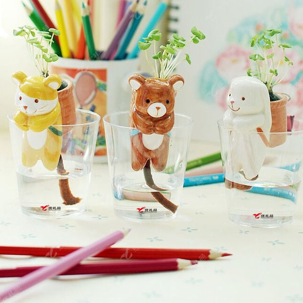 可爱小动物尾巴吸水盆栽