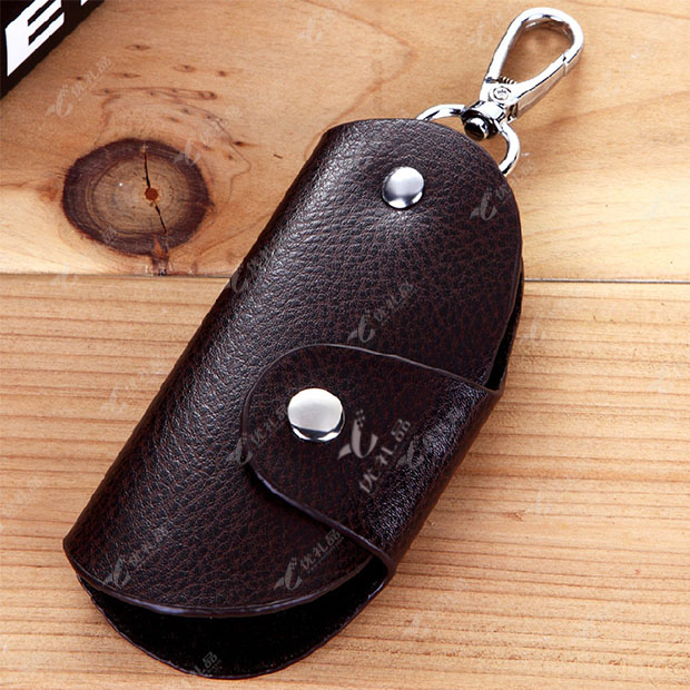 长款搭扣红色真皮钥匙包