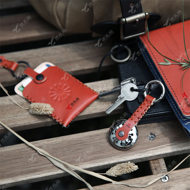 创意文艺蒲公英香氛钥匙扣 皮质卡套