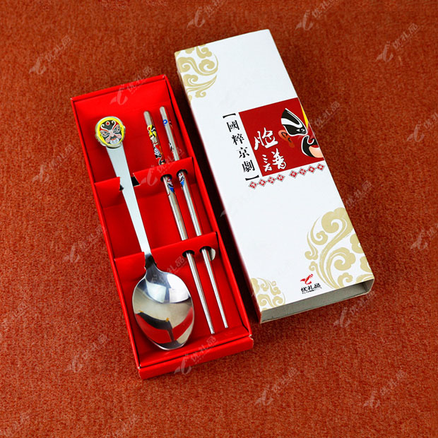 中国风京剧脸谱不锈钢餐具两件套