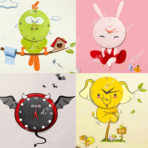 创意可爱动物系列3D墙纸静音挂钟