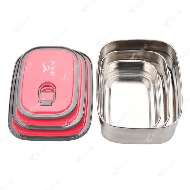 创意长方形不锈钢学生饭盒3件套