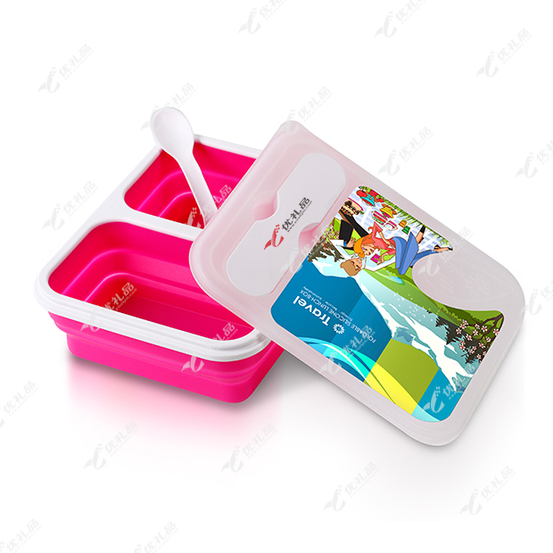法国花色硅胶折叠饭盒