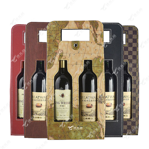 镂空双支棕色酒盒定制