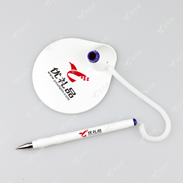 广告笔定制LOGO 可印二维码 固定粘桌台笔