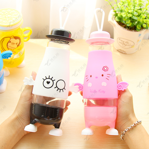 大肚玻璃杯喷色便携随手茶水杯