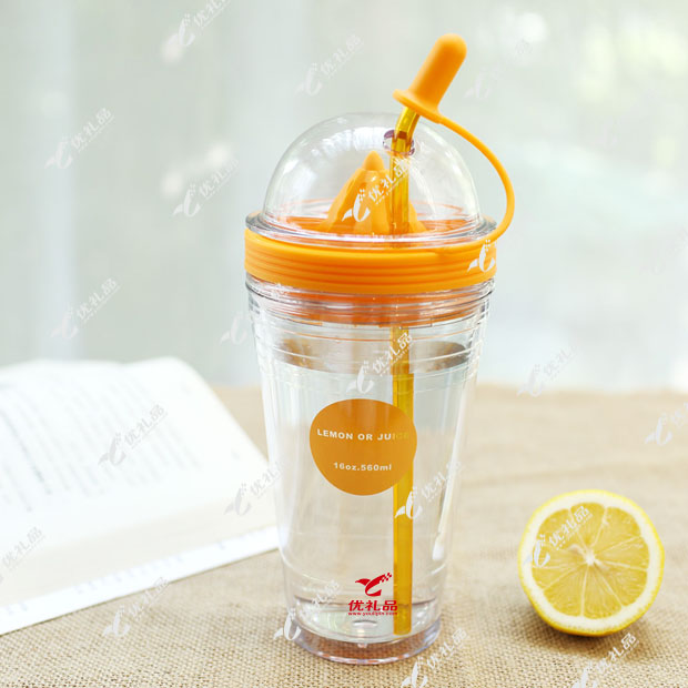 时尚双层星巴克吸管榨汁杯