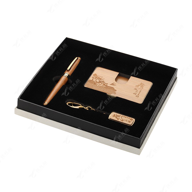 竹质名片夹笔8GU盘商务礼品三件套装