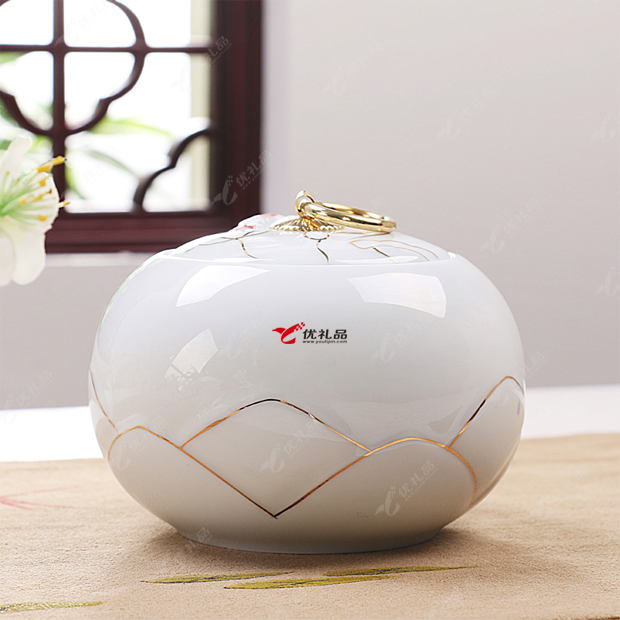 精品礼盒白瓷描金陶瓷茶叶罐