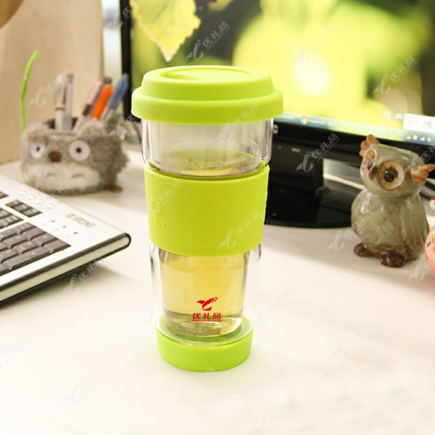 法国花色6双层带盖隔热玻璃杯