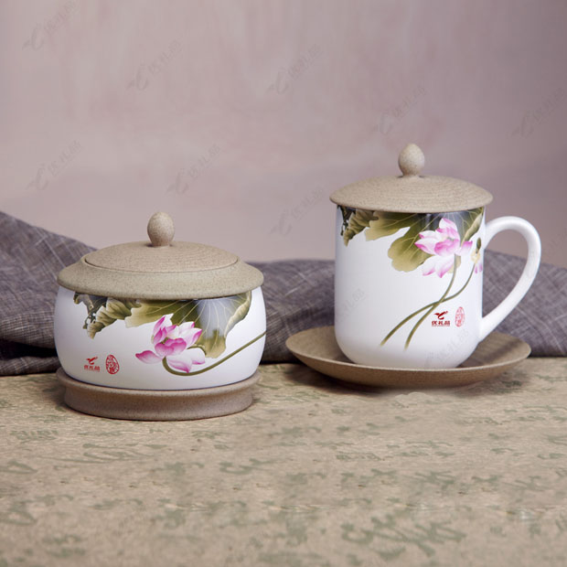 玉映砂会议杯茶叶罐两件套