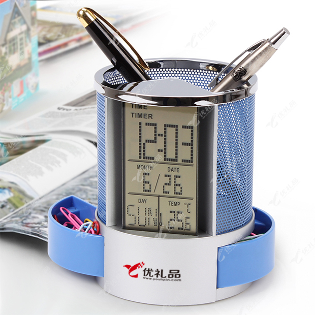 多功能金属万年历笔筒