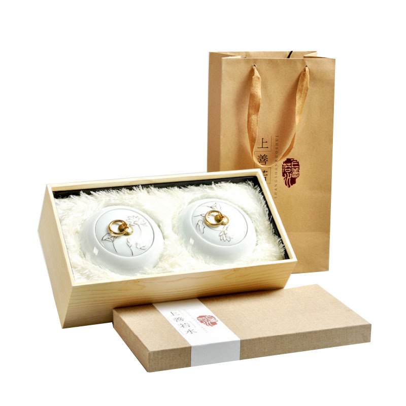 白瓷描金陶瓷茶叶罐