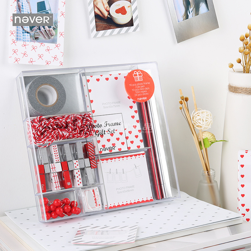 never时尚木夹棉绳纸相框套装