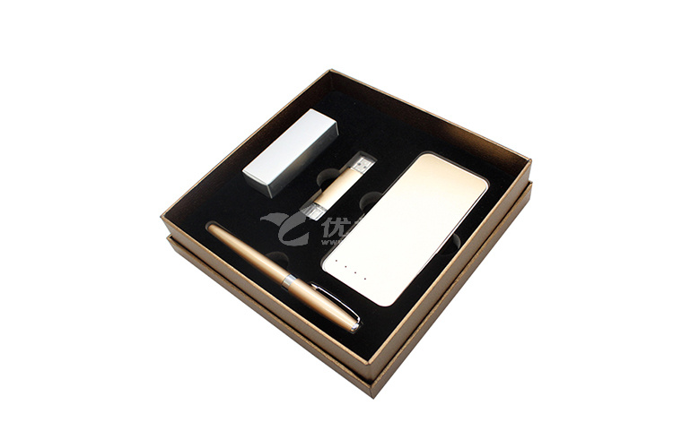 土豪金电子禮品套裝-i 5移動電源U盤三件套装商务禮品定制_5