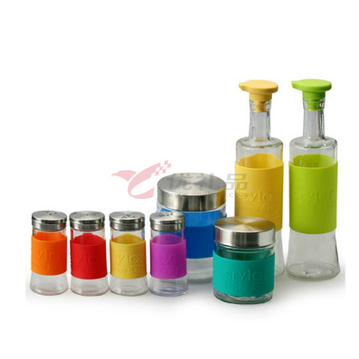 Stylor/法国花色 创意厨房玻璃调味瓶套装 个性调味器皿 八件套