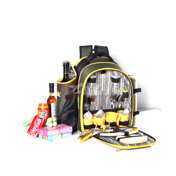 四人份牛津布双色提花双肩野餐包