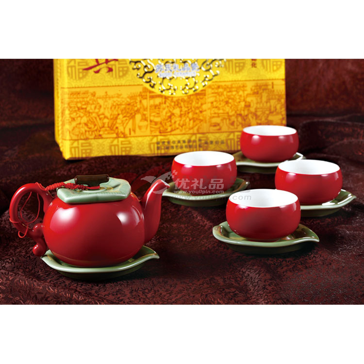 11头苹果茶具组-红绿釉