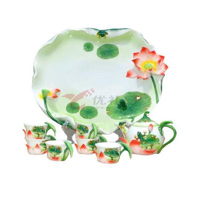 荷塘月色----8头珐琅瓷茶具