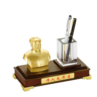 毛主席金属半身像水晶笔筒工艺品摆台家居办公摆件