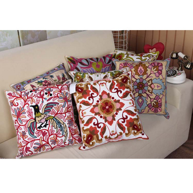 新款民族风纯棉刺绣花鸟抱枕 靠背 靠垫定制