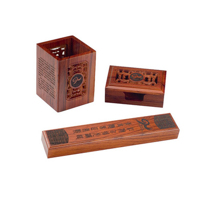 镂空笔筒三件套 酸枝木工艺笔筒套装
