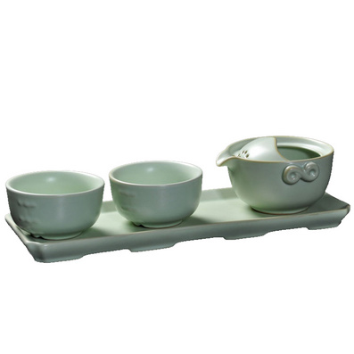 汝窑办公茶具套装 旅行茶具 简易陶瓷泡茶器 快客杯一壶两杯茶盘定制