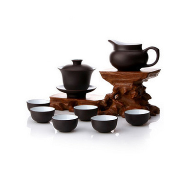 宜兴正品紫砂茶具10件套装批发 功夫盖碗公道杯茶杯