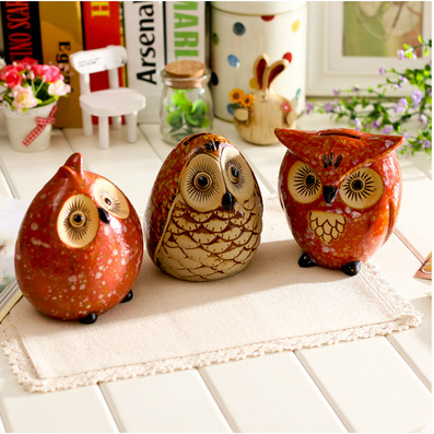 家居装饰摆设 陶瓷猫头鹰储蓄罐存钱罐