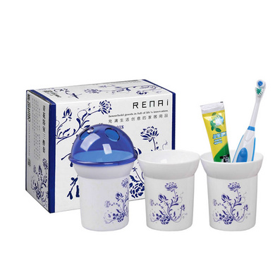 青花瓷浴室三件套  塑料牙刷杯水杯