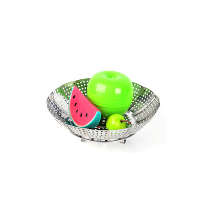 地摊展销会热卖不锈钢折叠百变果盘 蒸笼果疏篮定制