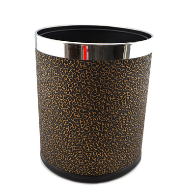 奢华雕花纹皮不锈钢烤漆双层垃圾桶纸篓定制